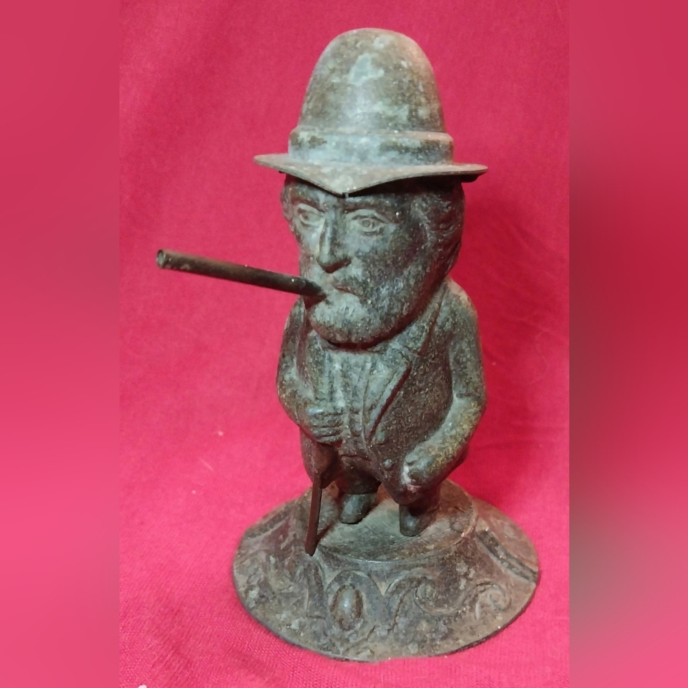 VERY RARE Antique 1880s Spelter American Figural Saloon Bar Top Cigar Lighter
